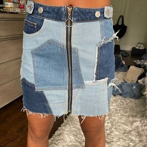 Distressed Patterned Denim Skirt